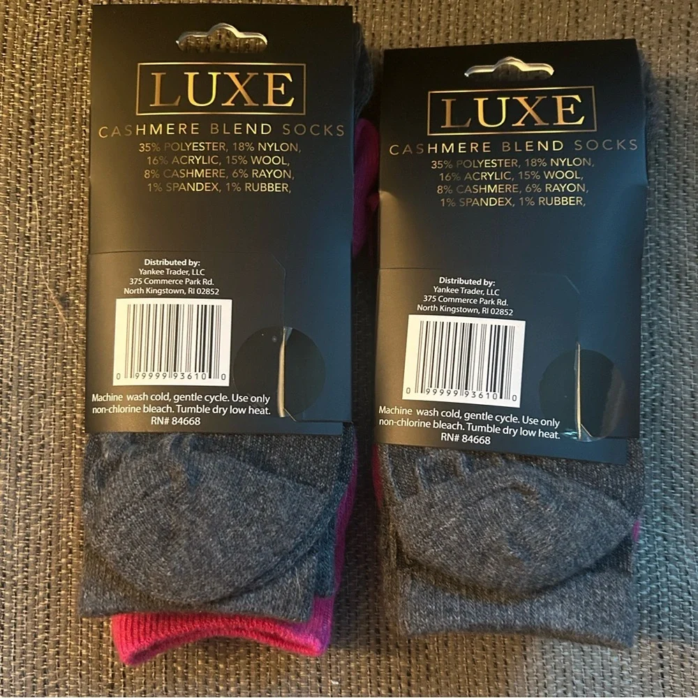 Luxe Woman’s Cashmere Blend Socks Pink Grey 4 Pairs Shoe Size 6 to 11